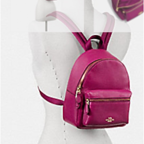 COACH CHARLIE BACKPACK IN PEBBLE LEATHER SILVER/TRUE RED STYLE - Picture 2 of 9